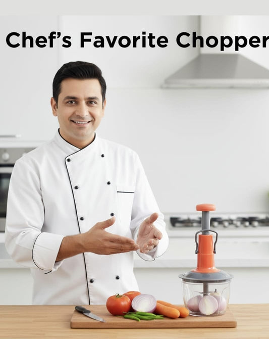 2 in 1 1000ml Twister Push Chopper with 5 Stainless Steel Blades | Manual Vegetable & Fruit Cutter | Hand Press Food Chopper for Onion, Garlic, Vegetables, Fruits, Nuts & Spices | Easy Kitchen Chopper