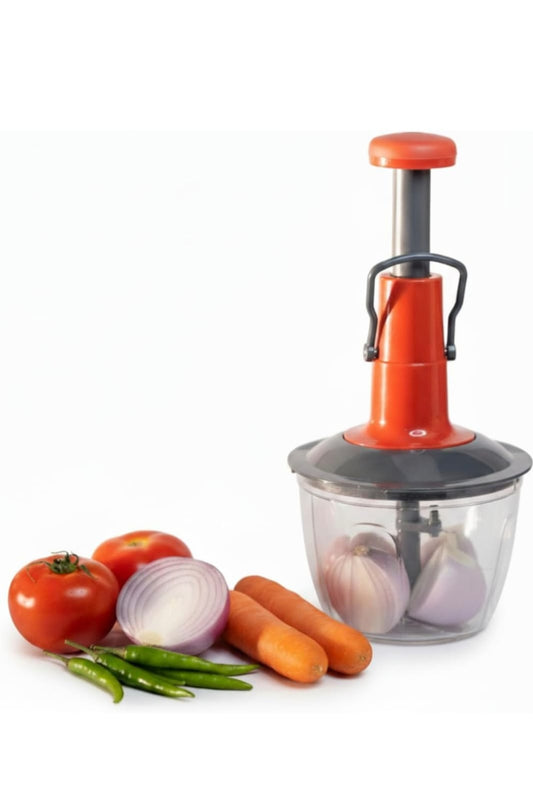 2 in 1  1000ml Twister Push Chopper with 5 Stainless Steel Blades | Manual Vegetable & Fruit Cutter | Hand Press Food Chopper for Onion, Garlic, Vegetables, Fruits, Nuts & Spices | Easy Kitchen Chopper